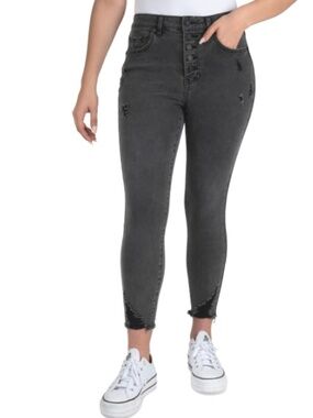 Indigo Rein Juniors' High-Rise Destucted Curvy Crop Jeans - Black SIZE 1 NWT